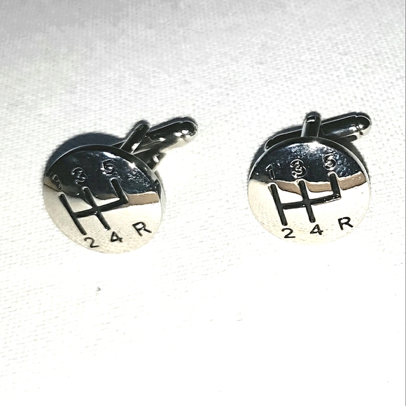 NEW Cufflinks: "Stick Shift". Driving Cars. Speed. Silver-Tone, Bullet Back. - Picture 5 of 5